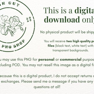 Puede incluir: Gr&aacute;fico de descarga digital con texto: "Esto es solo una descarga digital". Incluye un sello circular verde con ilustraci&oacute;n floral y texto: "FRESH CUT PNG SHOP". La imagen indica que no se enviar&aacute; ning&uacute;n producto f&iacute;sico.