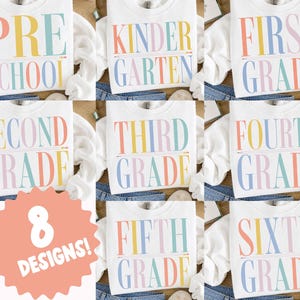 Grade Level Teacher PNG Bundle, Preschool Through Sixth Grade PNGs, Teacher Team Shirt Designs, Back to School Sublimation Bundle