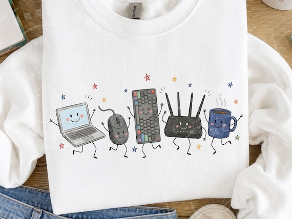 IT Doodle PNG, Computer Tech Shirt Design, IT Support Graphic, Tech Support, Computer Technician Gift, Cute Computer Geek Doodle Characters