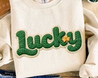 Lucky Chunky Yarn PNG | St Patricks Faux Knit Shirt Design | Kleeblatt Sublimation