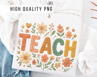 TEACH Chunky Yarn Boho Floral PNG – Design per magliette in filato sintetico per insegnanti