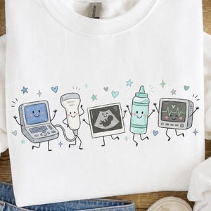 Echografietechnicus PNG, Sonograaf Doodles, Afbeelding van een echografietechnicus, Echografie bij de verloskunde, Leuke medische doodle-figuren