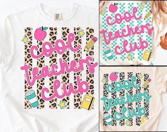 Teacher PNG Bundle, Cool Teachers Club Shirt Design, Striped Leopard Composition Book Checkered Graphic