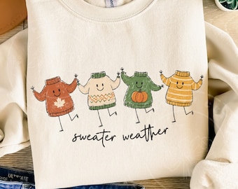 Sweater Weather PNG, Cute Fall Sweater PNG, Autumn Sublimation Design, Cozy Fall Shirt Graphic, Pumpkin Sweater PNG