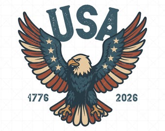 Águila calva de EE. UU. PNG / Alas de la bandera patriótica estadounidense retro / Descarga digital del Bicentenario 1776-2026