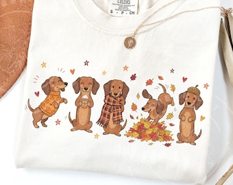 Fall Dachshund PNG | Doodle Crew | Cute Wiener Dog PNG | Cozy Autumn Dog Mom Sublimation | Doxie Dog Owner Shirt Design