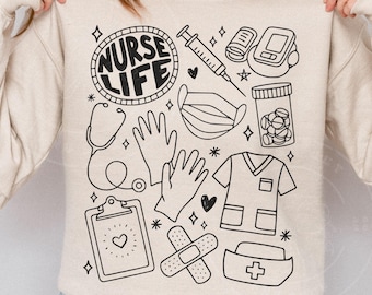 Verpleegkundige leven doodle png | Ontwerp verpleegshirt SVG