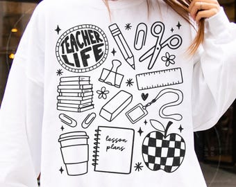 Teacher Life Doodle PNG | Back to School Shirt Design
