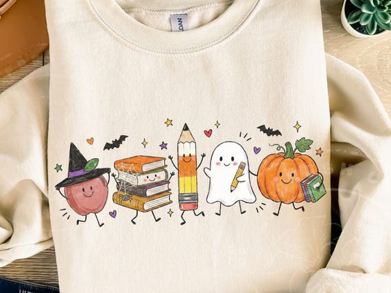 Halloween Teacher PNG | School Doodles | Cute Spooky Teacher PNG | Teacher Halloween Sublimation | Halloween Teacher Shirt Design