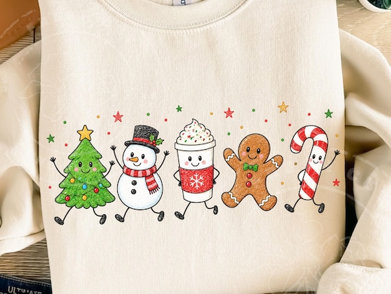 Christmas Doodle Character PNG, Cute X-Mas PNG, Christmas Tree Snowman Gingerbread PNG, Holiday Coffee Graphic, Christmas Shirt Design