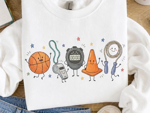 PE Teacher Doodle Character PNG, Physical Education Design, Gym Teacher Graphic, Coach Shirt, School Sports, Cute PE Teacher Sublimation