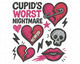 Cupid’s Worst Nightmare PNG | Anti Valentine’s Day Sublimation Design | Broken Heart Grunge PNG for Shirt, Hoodie, Mugs