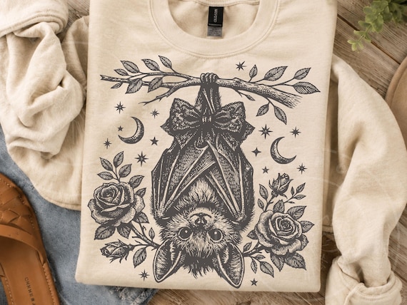 Coquette Bat PNG | Gothic Halloween | Cute Hanging Bat SVG | Dark Academia Sublimation | Coquette Halloween Shirt Design