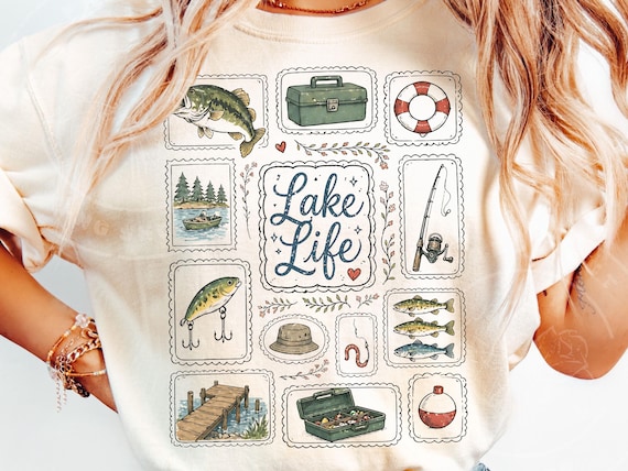 Lake Life PNG, Preppy Lake Vacation Shirt Design, Vintage Fishing PNG, Bass Fish Graphic, Summer Lake Girl Sublimation