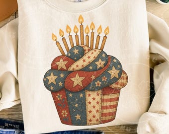Patriotic Cupcake PNG | Rustic Americana 250th Anniversary Sublimation Design | Red White Blue Quilt Style Digital Download