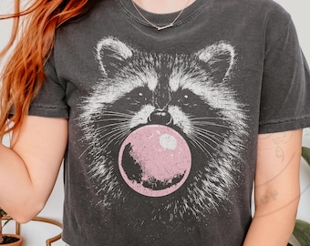 Raccoon Bubble Gum PNG, Funny Feral Girl Shirt Design, Retro Grunge Animal Graphic, Pink Bubble Gum PNG, Vintage Style Wildlife Shirt