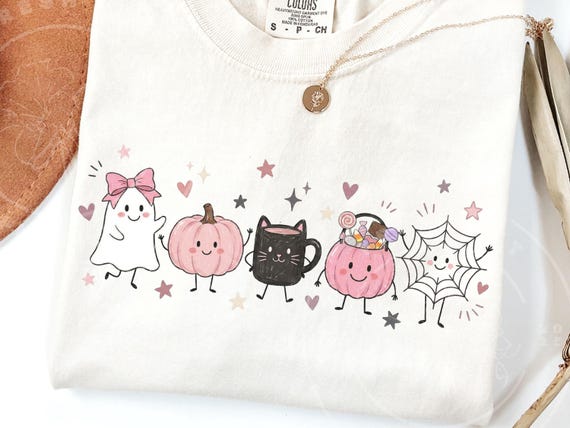 Girly Pink Halloween PNG | Doodle Crew | Cute Pink Ghost PNG | Girly Halloween Candy Sublimation | Pink Halloween Shirt Design