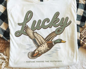 Lucky Duck PNG | Vintage Mallard Duck Sublimation | St Patrick's Day PNG | Retro Hunting Shirt Design | Lucky Goose Duck Hunter Graphic