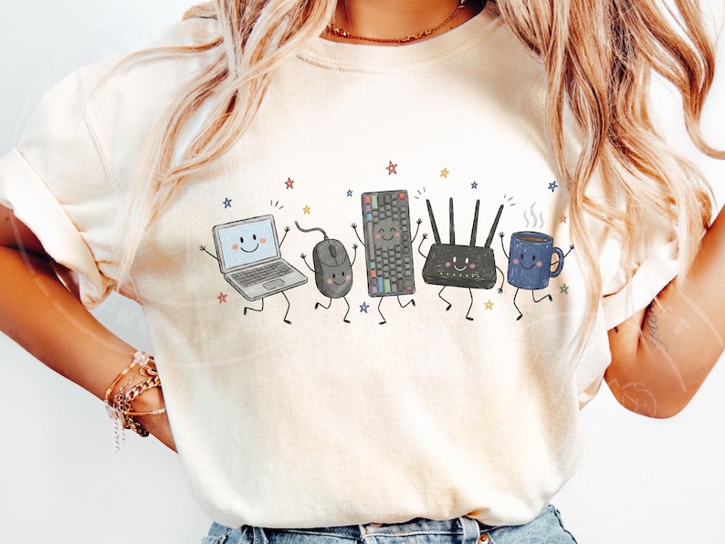 IT Doodle PNG, Computer Tech Shirt Design, IT Support Graphic, Tech Support, Computer Technician Gift, Cute Computer Geek Doodle Characters image 2