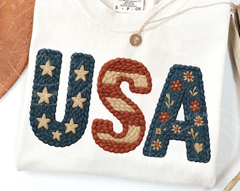 USA Chunky Yarn Patriotic PNG | 4th of July Boho America Design