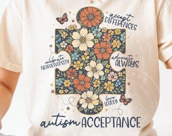 Autism Acceptance PNG | Floral Puzzle Piece Neurodiversity Design | Autism Awareness Month Shirt