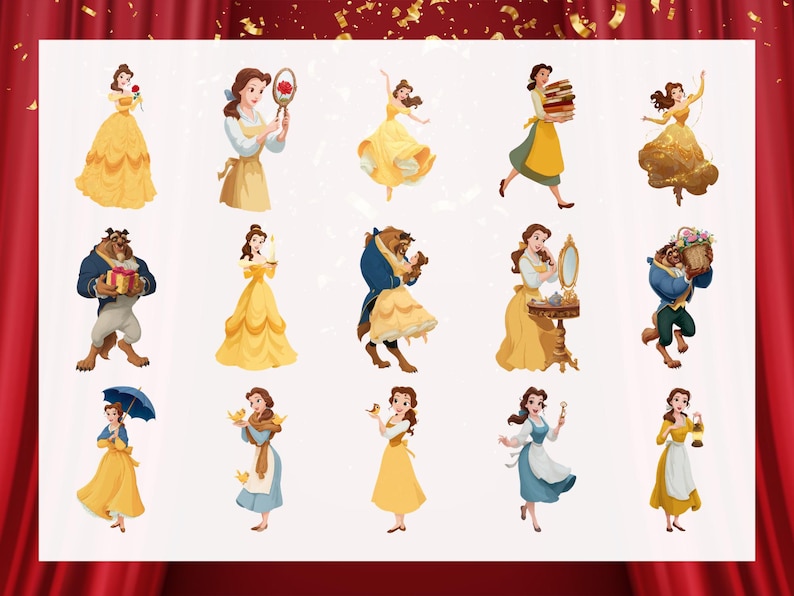 Beauty and the Beast Clipart Bundle | Belle, Beast & Enchanted Rose ...