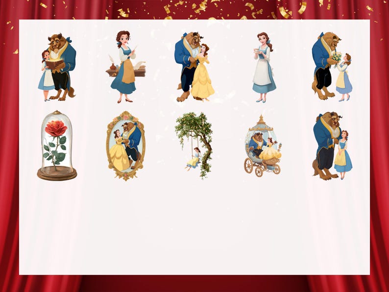Beauty and the Beast Clipart Bundle | Belle, Beast & Enchanted Rose ...