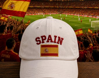 Spain Hat Embroidered,  Spain Flag Hat, Vintage Cotton Dad Cap, Country Flag Hat , Spain Hat for Men or Women