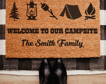 Welcome to Our Campsite Personalized Doormat, Camper Doormat, Camping Door Mat, Wedding Gift, Custom Doormat, Welcome Mat, Camping Gift