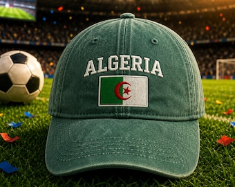 Algeria Flag Baseball Cap, Embroidered Soccer World Algeria Flag Hat, Vintage Cotton Dad Cap, Country Flag Hat