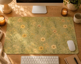 Vintage Floral Mouse Pad Desk Mat, Non-Slip Rubber Desk Mat, Daddy & Kid Picture Desk Pad Mouse Mat, Office Mat, Keyboard Mat for Gamers