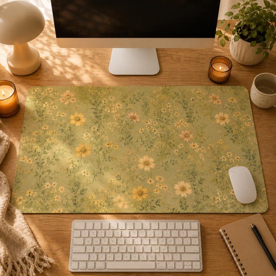 Vintage Floral Mouse Pad Desk Mat, Non-Slip Rubber Desk Mat, Daddy & Kid Picture Desk Pad Mouse Mat, Office Mat, Keyboard Mat for Gamers