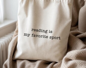 Reading is My Favorite Sport Cotton Tote Bag, Booklover Gift, Librarian Cotton Tote, Reader Gift, Eco Friendly and Reusable Shoulder Tote