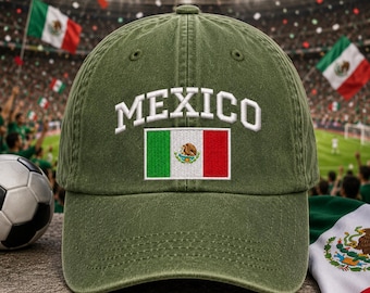2026 Mexico Soccer Hat, Vintage Dad Hat, MEX Baseball Cap, Embroidered Mexico Football Fan Hat, Cotton Cap