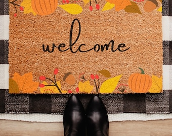 Doormat Welcome Pumpkin, Pumpkin Decor, Pumpkin Doormat, Christmas Doormat, Front Door Mat, Housewarming Gift, Entryway Decor, Home Gift
