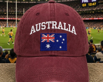 Australia Embroidered Flat Hat, Australia Hats for Men, Vintage Embroidered Football Dad Hat, Australia Football Hat