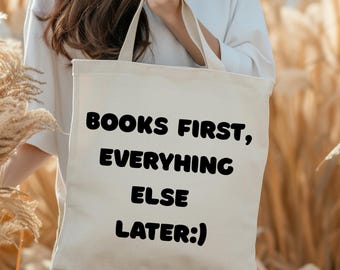Natural High Quality Cotton Tote Bag for Book Lovers, Eco Friendly and Reusable Shoulder Tote, Gifts for Readers