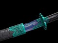 Emerald Bloom Sword: Ornate Teal Guard and Iridescent Blue/Purple Blade