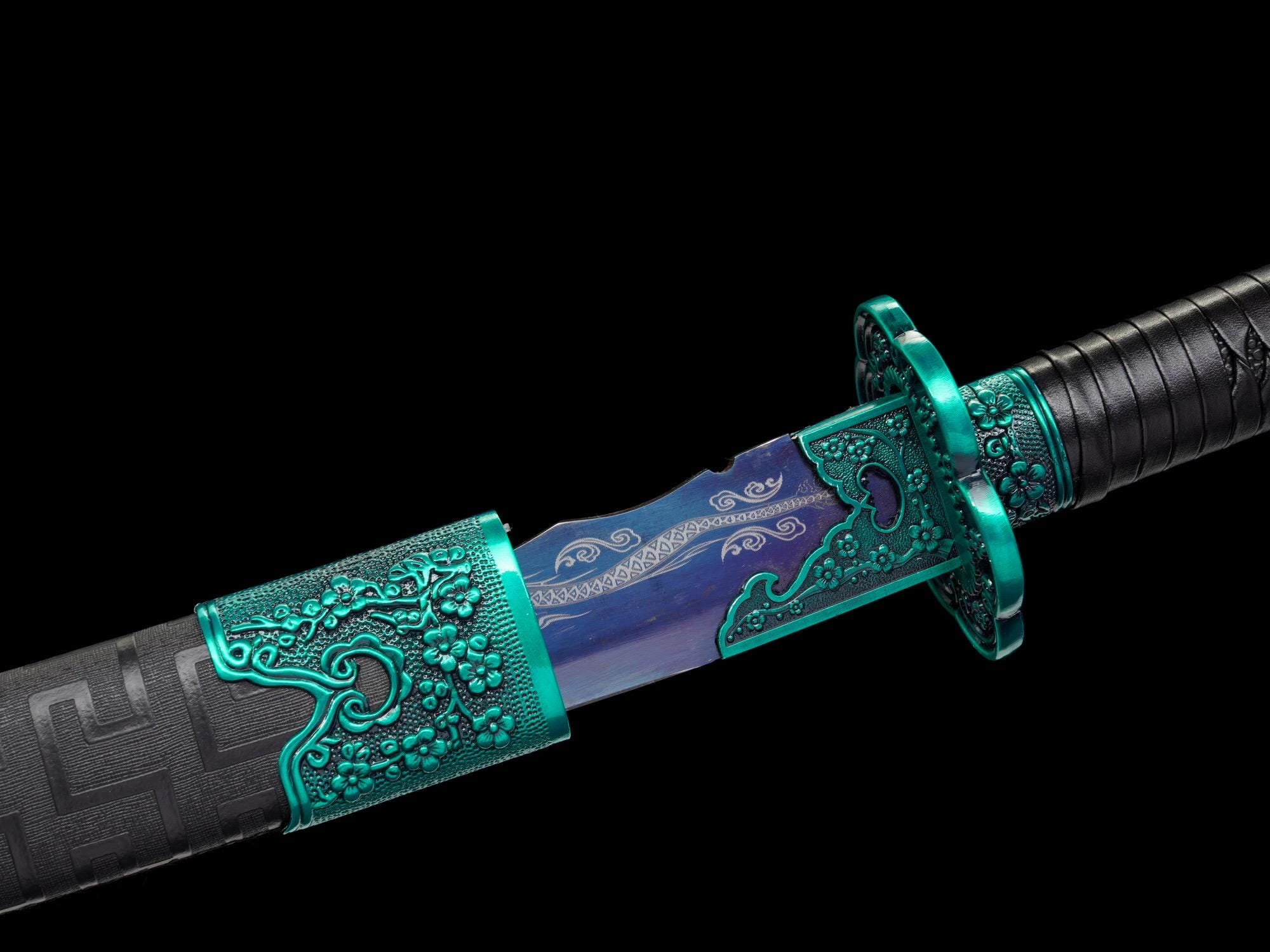 Emerald Bloom Sword: Ornate Teal Guard and Iridescent Blue/purple Emerald Bloom Sword: Ornate Teal Guard and Iridescent Blue/purple