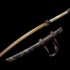 Handcrafted Golden Dragon Katana: Gold Blade, Black Marble Scabbard