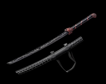 Espada de Dragón Negro hecha a mano: Katana decorativa con funda de cuero