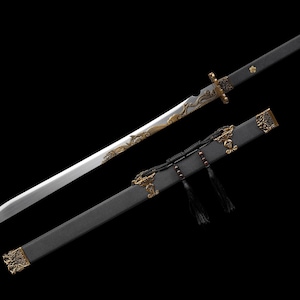 Dragon Damascus Steel Sword – Handcrafted Full Tang Katana with Scabbard