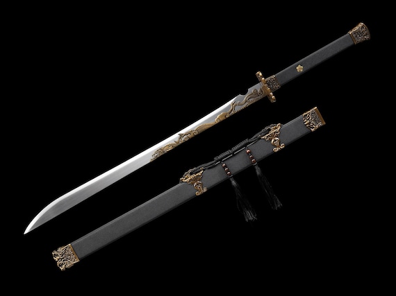 Dragon Damascus Steel Sword – Handcrafted Full Tang Katana with Scabbard