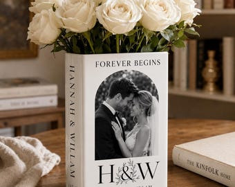 Personalized Wedding Book Vase, Custom Ceramic Photo Flower Vase, Couple Anniversary Gift, Bridal Shower Keepsake