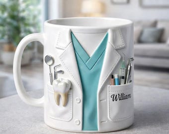Mug dentiste personnalisé cadeau, nom personnalisé tasse à café dentaire, design gommage dentaire, cadeau pour dentiste lui elle