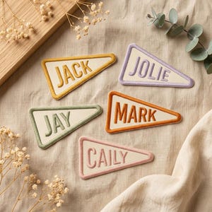Personalized Pennant Fabric Embroidered Name Patch, Custom Triangle Kids Name Patch, Iron On Sew On Backpack Jacket Bag Applique