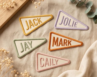 Personalized Pennant Fabric Embroidered Name Patch, Custom Triangle Kids Name Patch, Iron On Sew On Backpack Jacket Bag Applique