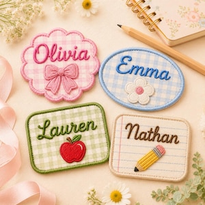 Personalized Fabric Embroidered Name Patch, Custom Bubble Name Patch, Iron On Sew On Kids Backpack Jacket Bag Patch, Baby Applique