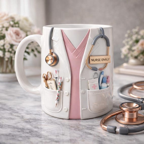 Personalized Nurse Mug Gift, Custom Name Nurse Coffee Cup, Stethoscope Medical Design, Gift for Nurse Her