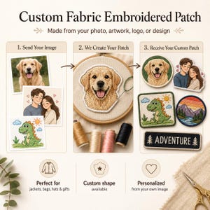 Custom Embroidered Patch from Photo, Personalized Fabric Patch, Custom Logo or Artwork Patch, Pet Portrait Patch, Iron On Sew On Gift